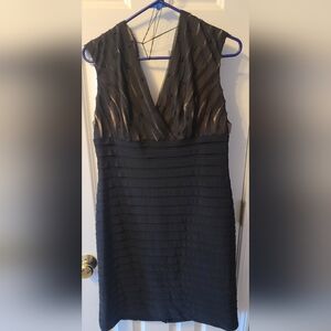 Adrianna Papell Black Beaded Midi Dress